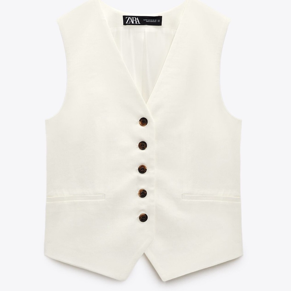 Zara Tailored White Linen Vest (Chaleco Sastre con Lino Blanco)